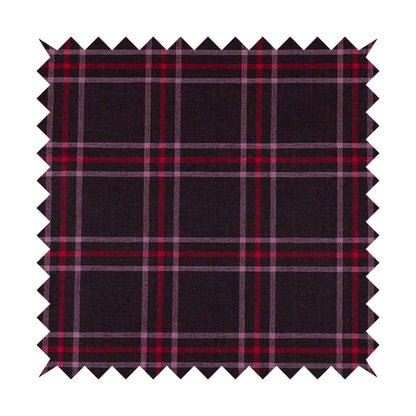 Shaldon Woven Tartan Pattern Upholstery Fabric In Purple Background With Red - Roman Blinds
