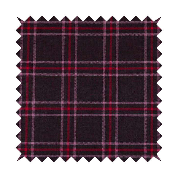 Shaldon Woven Tartan Pattern Upholstery Fabric In Purple Background With Red - Made To Measure Curtains