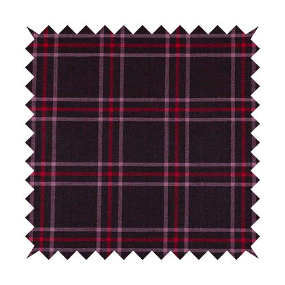 Shaldon Woven Tartan Pattern Upholstery Fabric In Purple Background With Red - Made To Measure Curtains