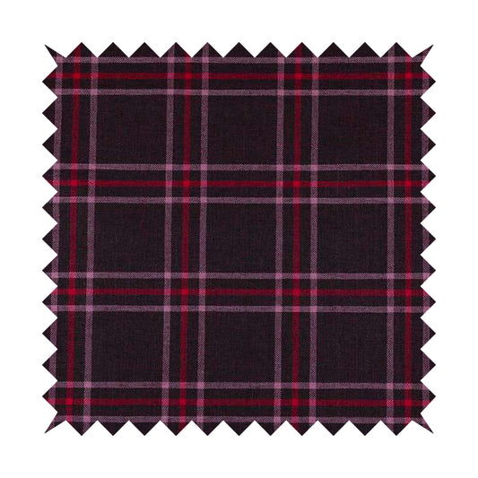 Shaldon Woven Tartan Pattern Upholstery Fabric In Purple Background With Red