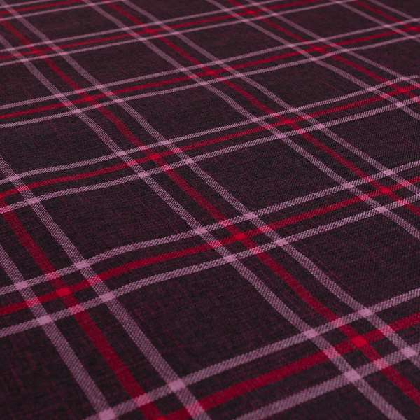 Shaldon Woven Tartan Pattern Upholstery Fabric In Purple Background With Red - Roman Blinds