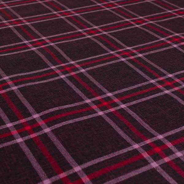 Shaldon Woven Tartan Pattern Upholstery Fabric In Purple Background With Red - Handmade Cushions