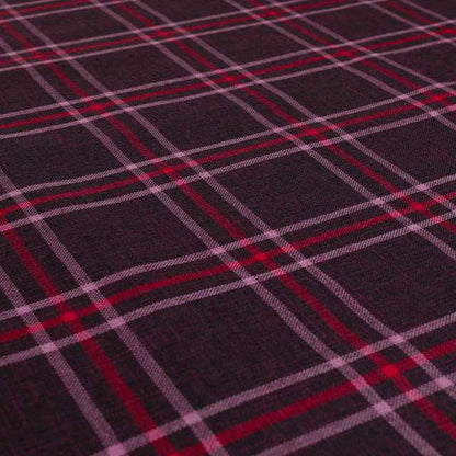 Shaldon Woven Tartan Pattern Upholstery Fabric In Purple Background With Red - Handmade Cushions