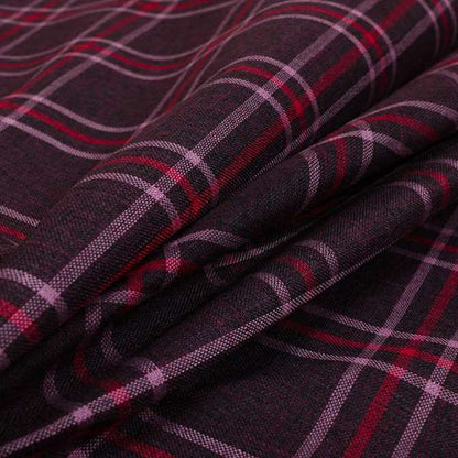 Shaldon Woven Tartan Pattern Upholstery Fabric In Purple Background With Red - Handmade Cushions