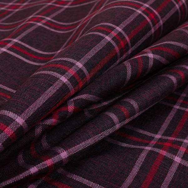 Shaldon Woven Tartan Pattern Upholstery Fabric In Purple Background With Red - Made To Measure Curtains