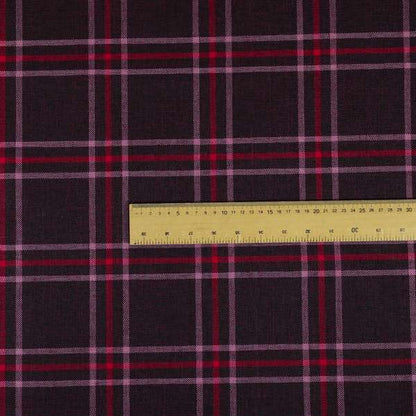 Shaldon Woven Tartan Pattern Upholstery Fabric In Purple Background With Red - Made To Measure Curtains