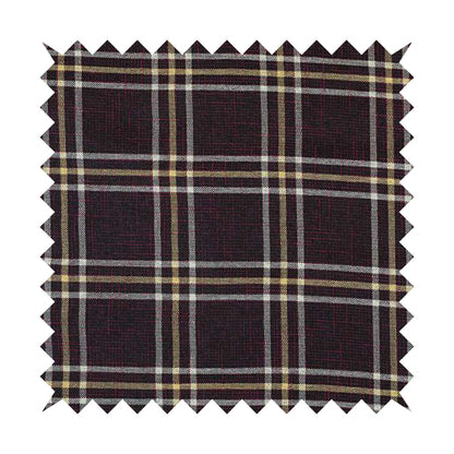 Shaldon Woven Tartan Pattern Upholstery Fabric In Purple Background With Yellow - Roman Blinds