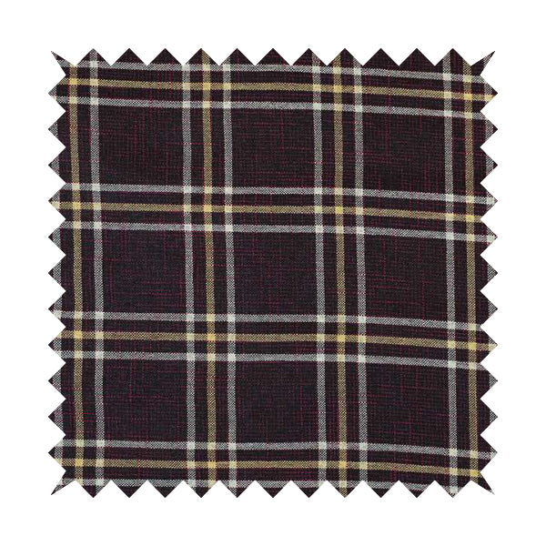 Shaldon Woven Tartan Pattern Upholstery Fabric In Purple Background With Yellow - Made To Measure Curtains