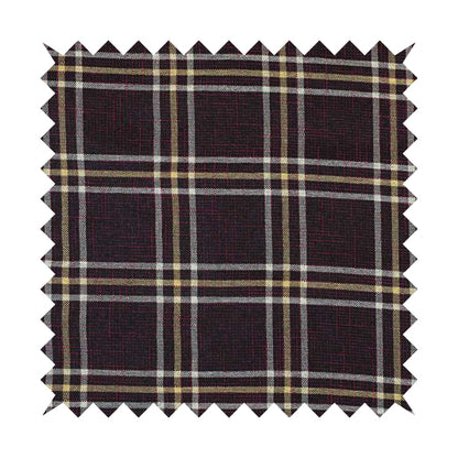 Shaldon Woven Tartan Pattern Upholstery Fabric In Purple Background With Yellow - Made To Measure Curtains