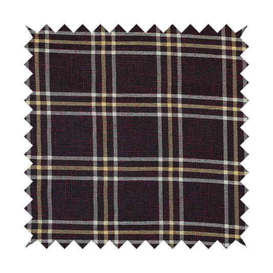 Shaldon Woven Tartan Pattern Upholstery Fabric In Purple Background With Yellow