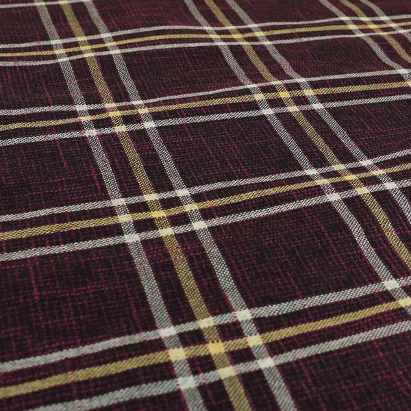 Shaldon Woven Tartan Pattern Upholstery Fabric In Purple Background With Yellow - Made To Measure Curtains