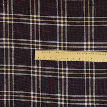 Shaldon Woven Tartan Pattern Upholstery Fabric In Purple Background With Yellow - Made To Measure Curtains