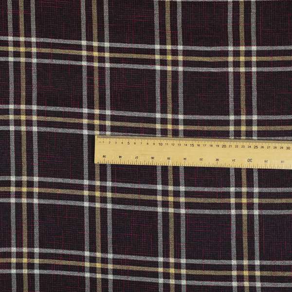 Shaldon Woven Tartan Pattern Upholstery Fabric In Purple Background With Yellow - Handmade Cushions