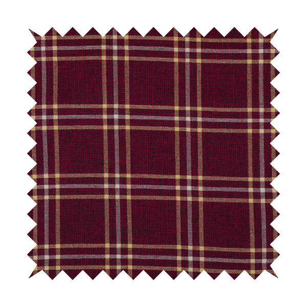 Shaldon Woven Tartan Pattern Upholstery Fabric In Red Background With Yellow - Roman Blinds