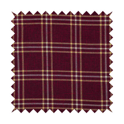 Shaldon Woven Tartan Pattern Upholstery Fabric In Red Background With Yellow