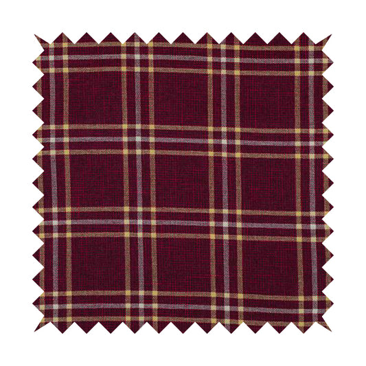Shaldon Woven Tartan Pattern Upholstery Fabric In Red Background With Yellow