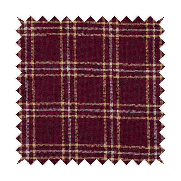 Shaldon Woven Tartan Pattern Upholstery Fabric In Red Background With Yellow - Handmade Cushions