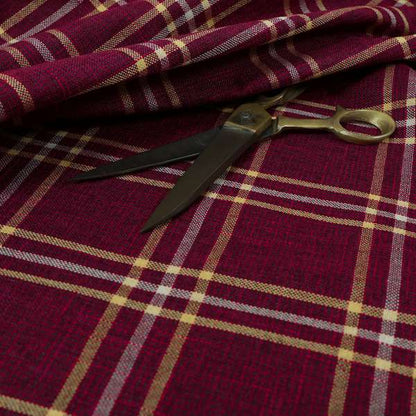 Shaldon Woven Tartan Pattern Upholstery Fabric In Red Background With Yellow