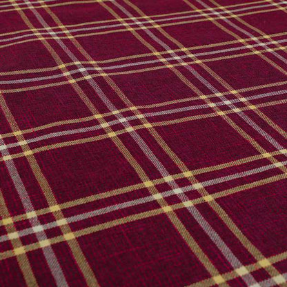 Shaldon Woven Tartan Pattern Upholstery Fabric In Red Background With Yellow - Made To Measure Curtains