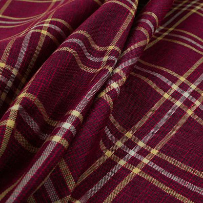 Shaldon Woven Tartan Pattern Upholstery Fabric In Red Background With Yellow