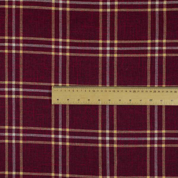 Shaldon Woven Tartan Pattern Upholstery Fabric In Red Background With Yellow - Handmade Cushions