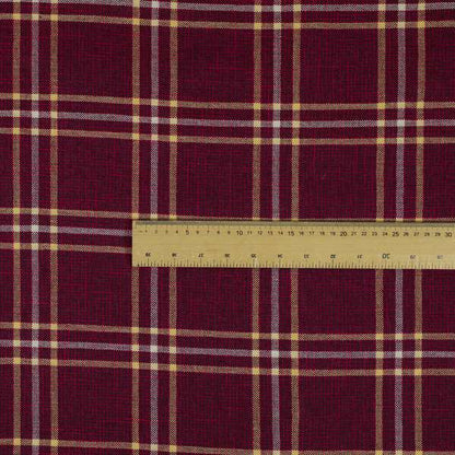 Shaldon Woven Tartan Pattern Upholstery Fabric In Red Background With Yellow