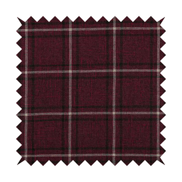 Shaldon Woven Tartan Pattern Upholstery Fabric In Deep Purple Background With Black - Made To Measure Curtains