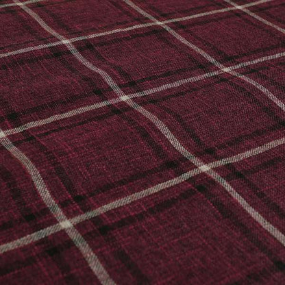 Shaldon Woven Tartan Pattern Upholstery Fabric In Deep Purple Background With Black - Roman Blinds
