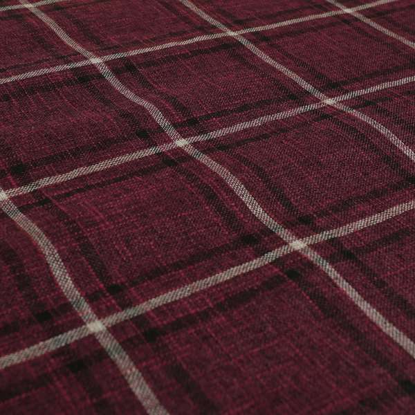 Shaldon Woven Tartan Pattern Upholstery Fabric In Deep Purple Background With Black - Made To Measure Curtains