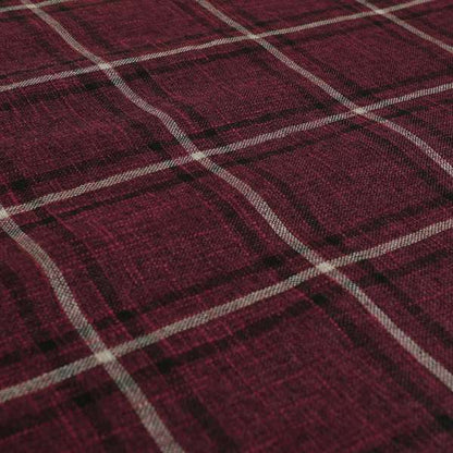 Shaldon Woven Tartan Pattern Upholstery Fabric In Deep Purple Background With Black - Handmade Cushions