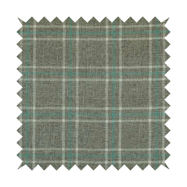 Shaldon Woven Tartan Pattern Upholstery Fabric In Silver Background With Blue - Handmade Cushions