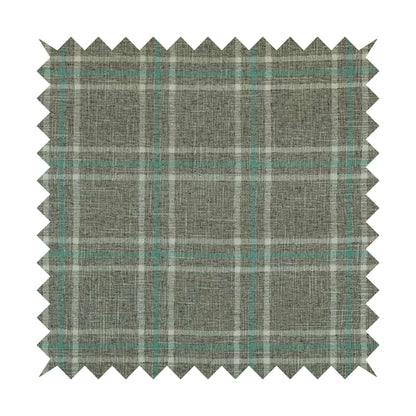 Shaldon Woven Tartan Pattern Upholstery Fabric In Silver Background With Blue - Handmade Cushions