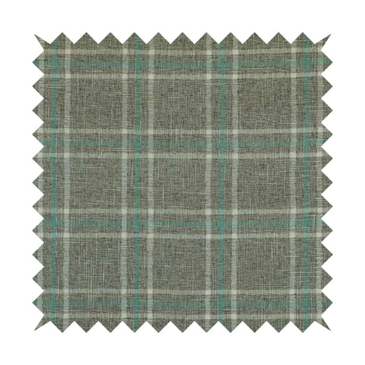 Shaldon Woven Tartan Pattern Upholstery Fabric In Silver Background With Blue