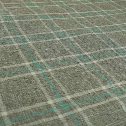 Shaldon Woven Tartan Pattern Upholstery Fabric In Silver Background With Blue - Handmade Cushions