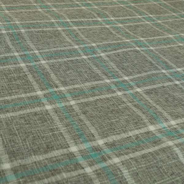 Shaldon Woven Tartan Pattern Upholstery Fabric In Silver Background With Blue - Made To Measure Curtains