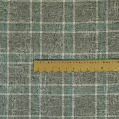 Shaldon Woven Tartan Pattern Upholstery Fabric In Silver Background With Blue - Roman Blinds