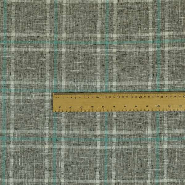 Shaldon Woven Tartan Pattern Upholstery Fabric In Silver Background With Blue - Made To Measure Curtains