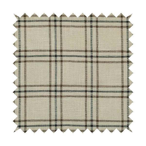 Shaldon Woven Tartan Pattern Upholstery Fabric In Beige Background With Black - Made To Measure Curtains