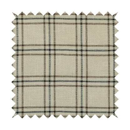 Shaldon Woven Tartan Pattern Upholstery Fabric In Beige Background With Black - Made To Measure Curtains