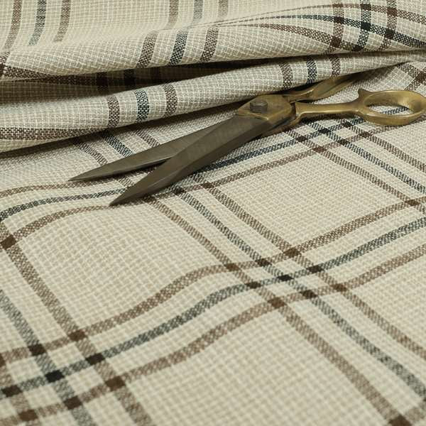 Shaldon Woven Tartan Pattern Upholstery Fabric In Beige Background With Black - Made To Measure Curtains