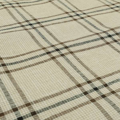 Shaldon Woven Tartan Pattern Upholstery Fabric In Beige Background With Black - Roman Blinds