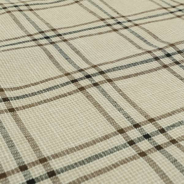 Shaldon Woven Tartan Pattern Upholstery Fabric In Beige Background With Black - Handmade Cushions