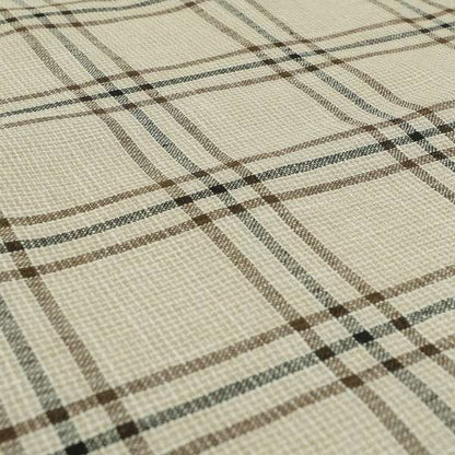 Shaldon Woven Tartan Pattern Upholstery Fabric In Beige Background With Black