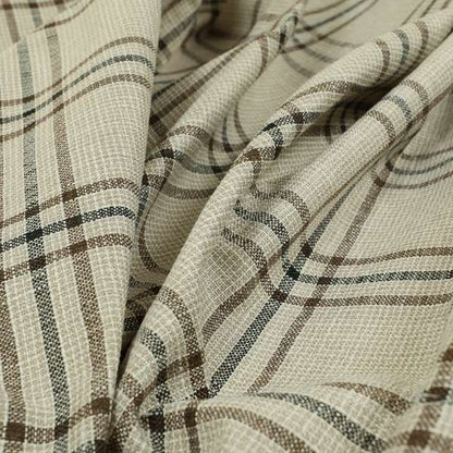 Shaldon Woven Tartan Pattern Upholstery Fabric In Beige Background With Black - Made To Measure Curtains