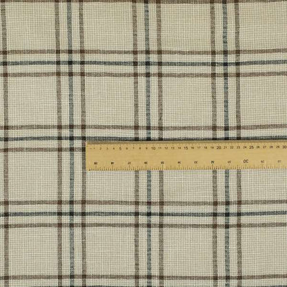 Shaldon Woven Tartan Pattern Upholstery Fabric In Beige Background With Black - Roman Blinds