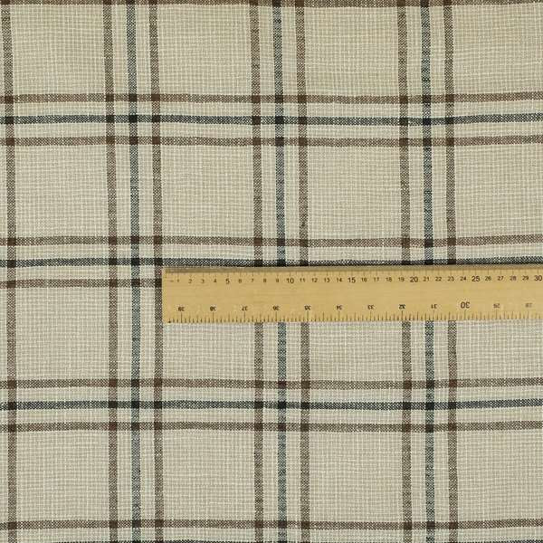 Shaldon Woven Tartan Pattern Upholstery Fabric In Beige Background With Black