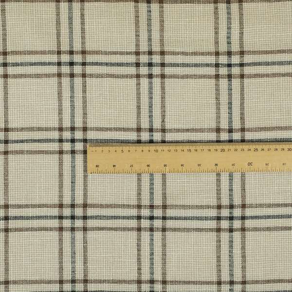 Shaldon Woven Tartan Pattern Upholstery Fabric In Beige Background With Black - Made To Measure Curtains