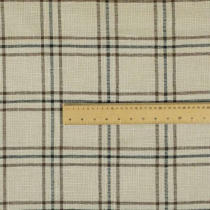 Shaldon Woven Tartan Pattern Upholstery Fabric In Beige Background With Black - Made To Measure Curtains