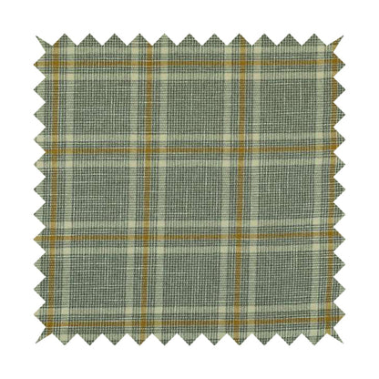 Shaldon Woven Tartan Pattern Upholstery Fabric In Grey Background With Yellow