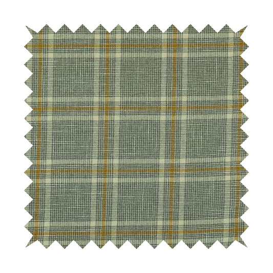 Shaldon Woven Tartan Pattern Upholstery Fabric In Grey Background With Yellow